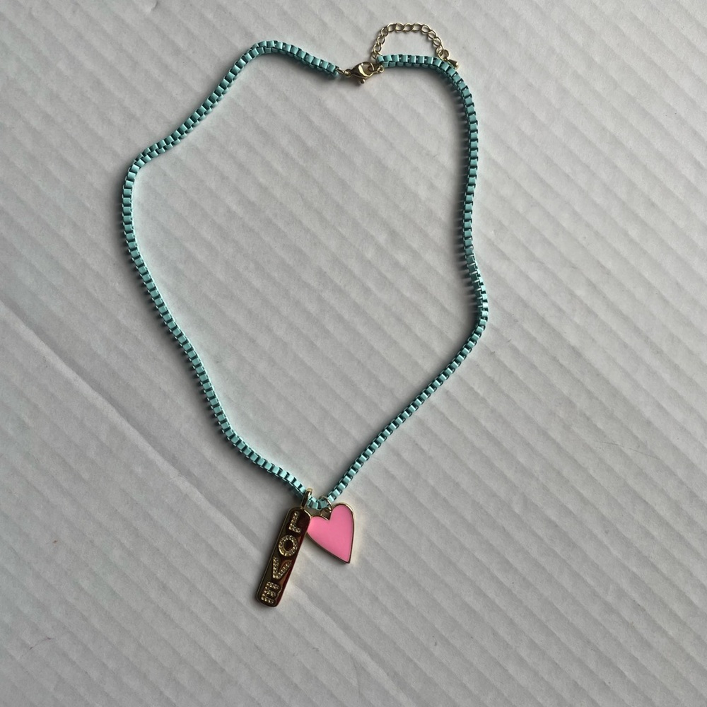 Blue and Pink “Love”Charm Necklace